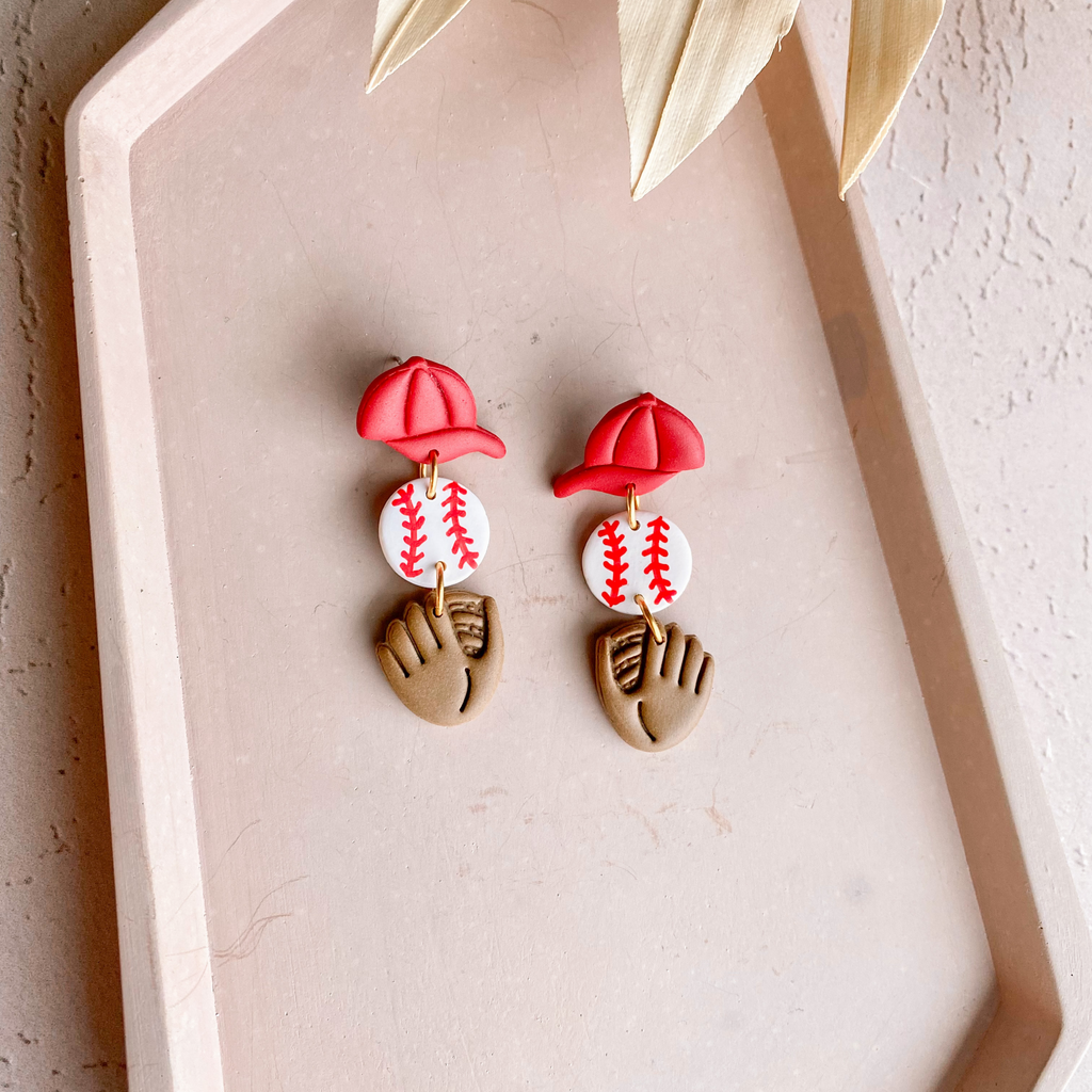 Hat, Baseball, and Glove Dangle Earrings