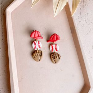 Hat, Baseball, and Glove Dangle Earrings