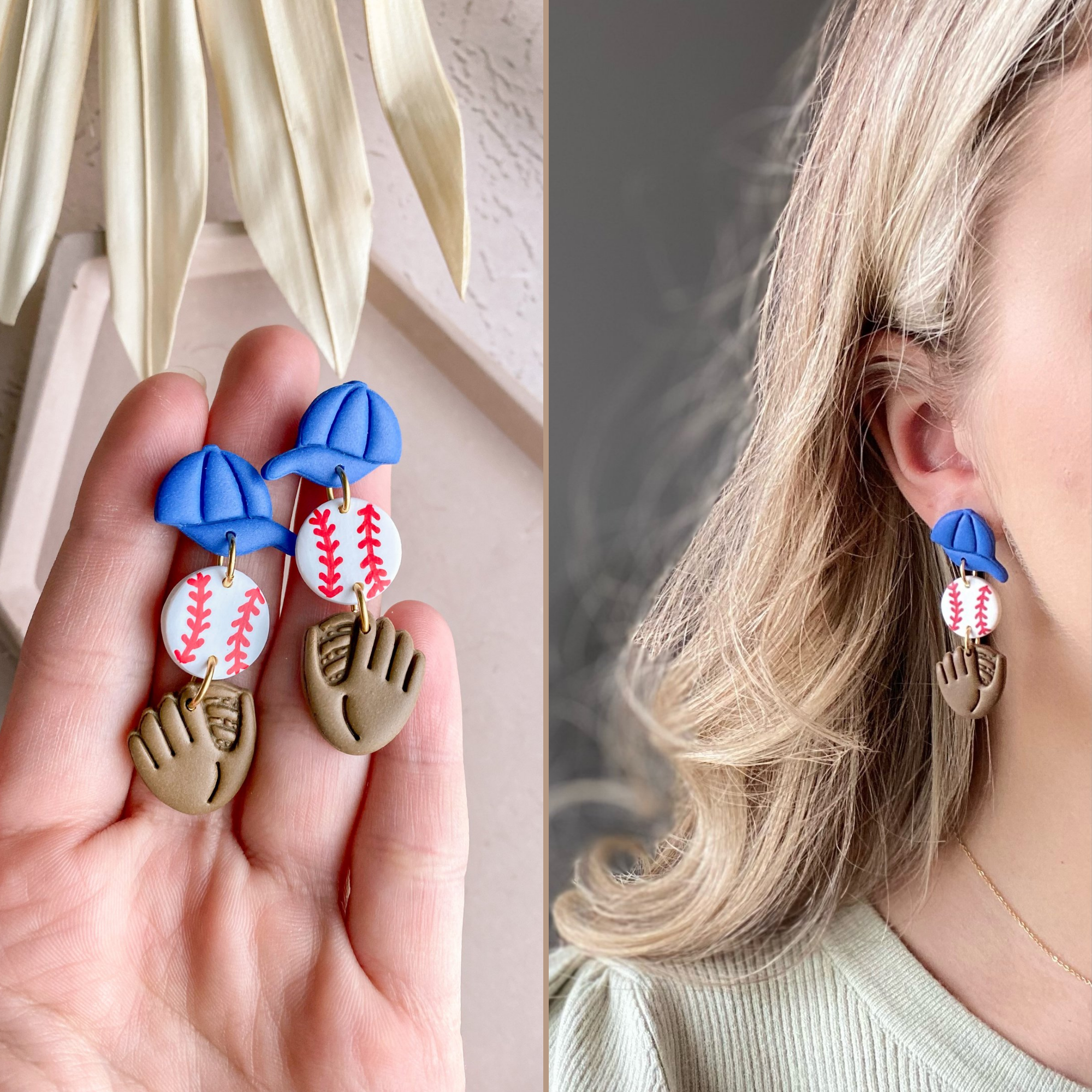 Hat, Baseball, and Glove Dangle Earrings
