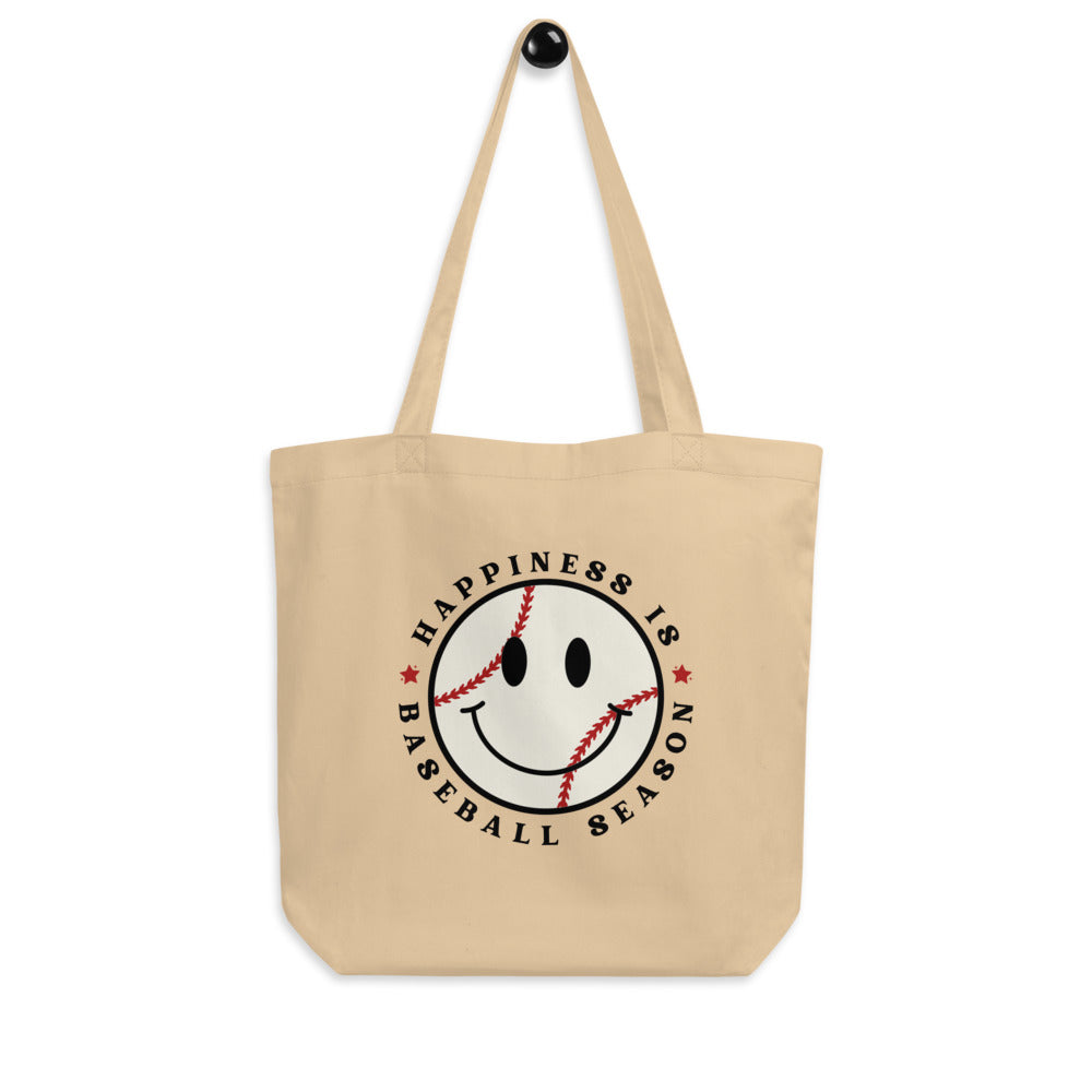 Happiness is Baseball Season Smiley Tote Bag